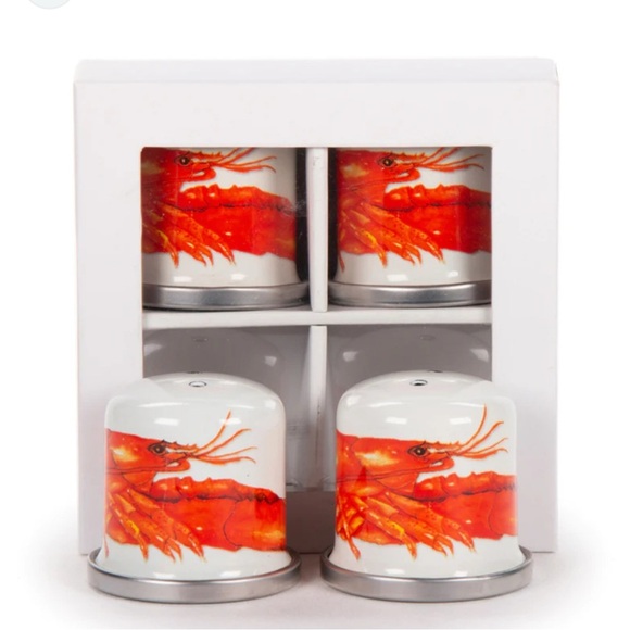 Newport Style Enamelware Lobster Salt & Pepper Shakers Set‎ of 4. New in Box - Picture 1 of 4